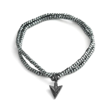 Men's 2 Layer Hematite Beads with Arrowhead ALERTNESS Bracelet/ Necklace